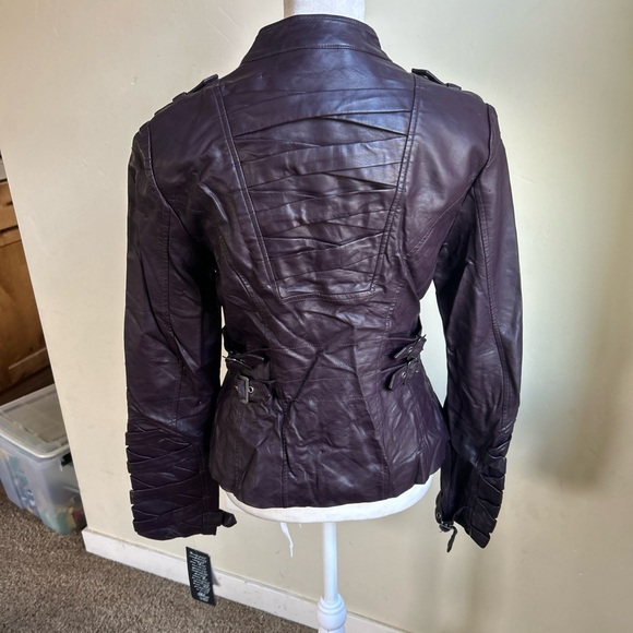 ▶️ Blanc Noir Women’s S Purple Moto Jacket Vegan Leather Full Zip Pockets NEW - Picture 2 of 16